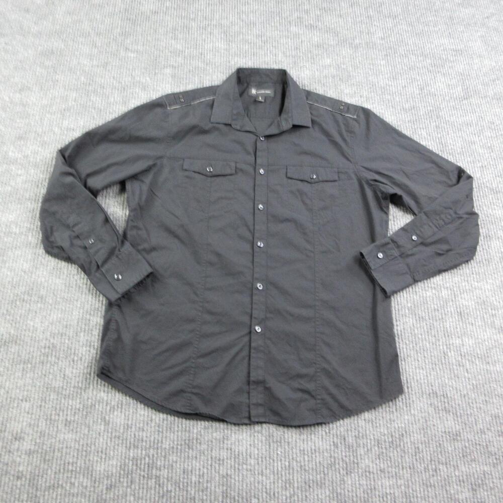 I.N.C. Shirt Mens L Black Cotton Woven Studded Button Up Casual Long Sleeve